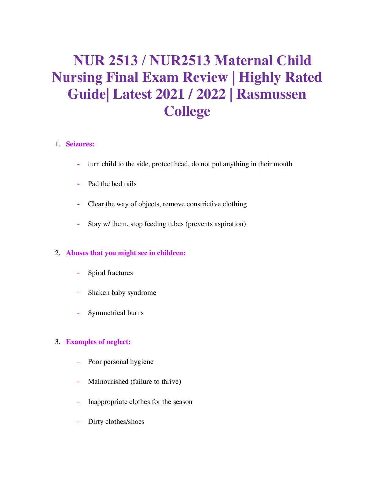 Preview image for NUR 2513 / NUR2513 Maternal Child Nursing Final Exam Review | Highly Rated Guide | Rasmussen College